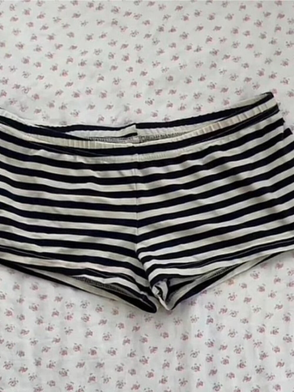 Y2K Striped Low Rise Micro Shorts Black White Stretch Knit Mini Gyaru Coquette